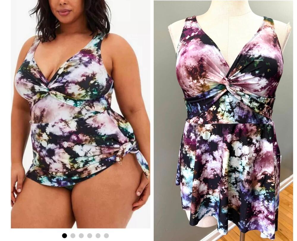 Torrid Plus Size 5 Rainbow Tie Dye Assymetrical One Piece Swim Dress Swimsuit 5X